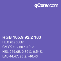 カラーコード: RGB 105.9 92.2 183 | qconv.com