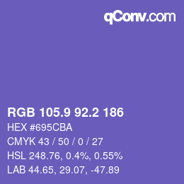 カラーコード: RGB 105.9 92.2 186 | qconv.com