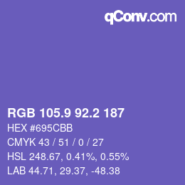 カラーコード: RGB 105.9 92.2 187 | qconv.com