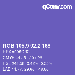 カラーコード: RGB 105.9 92.2 188 | qconv.com