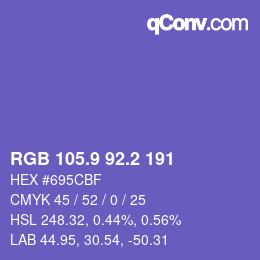 カラーコード: RGB 105.9 92.2 191 | qconv.com