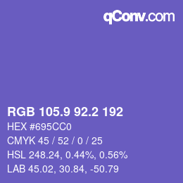 カラーコード: RGB 105.9 92.2 192 | qconv.com