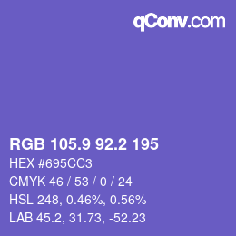 カラーコード: RGB 105.9 92.2 195 | qconv.com