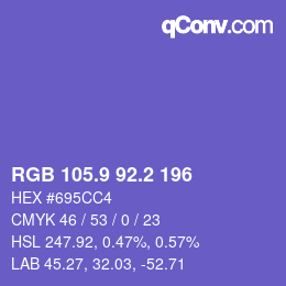 カラーコード: RGB 105.9 92.2 196 | qconv.com