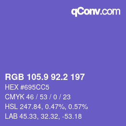 カラーコード: RGB 105.9 92.2 197 | qconv.com