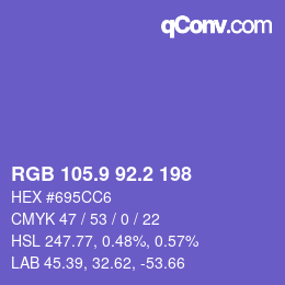 カラーコード: RGB 105.9 92.2 198 | qconv.com