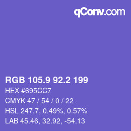 カラーコード: RGB 105.9 92.2 199 | qconv.com