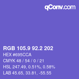 カラーコード: RGB 105.9 92.2 202 | qconv.com