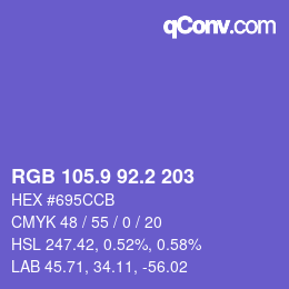 カラーコード: RGB 105.9 92.2 203 | qconv.com