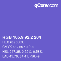 カラーコード: RGB 105.9 92.2 204 | qconv.com