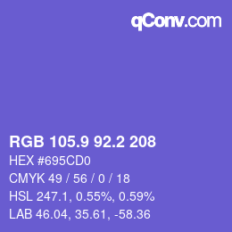 カラーコード: RGB 105.9 92.2 208 | qconv.com