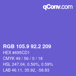 カラーコード: RGB 105.9 92.2 209 | qconv.com