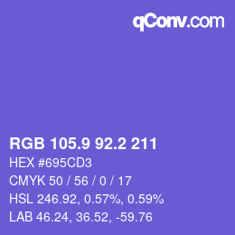 カラーコード: RGB 105.9 92.2 211 | qconv.com