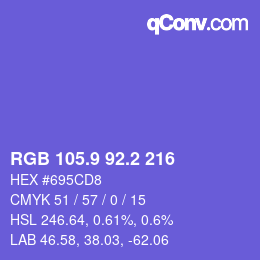 カラーコード: RGB 105.9 92.2 216 | qconv.com