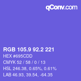 カラーコード: RGB 105.9 92.2 221 | qconv.com