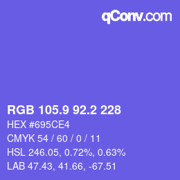 カラーコード: RGB 105.9 92.2 228 | qconv.com