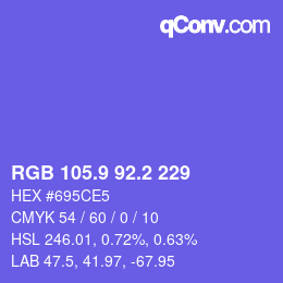 カラーコード: RGB 105.9 92.2 229 | qconv.com