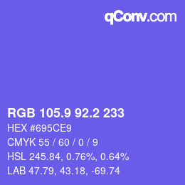 カラーコード: RGB 105.9 92.2 233 | qconv.com