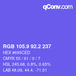 カラーコード: RGB 105.9 92.2 237 | qconv.com