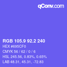 カラーコード: RGB 105.9 92.2 240 | qconv.com