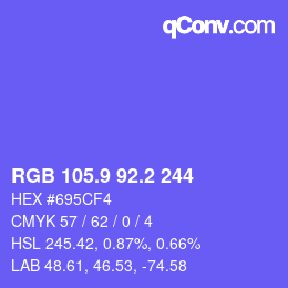 カラーコード: RGB 105.9 92.2 244 | qconv.com