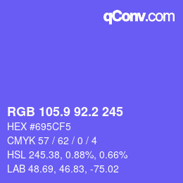 カラーコード: RGB 105.9 92.2 245 | qconv.com