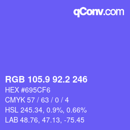 カラーコード: RGB 105.9 92.2 246 | qconv.com
