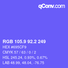 カラーコード: RGB 105.9 92.2 249 | qconv.com