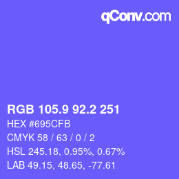 カラーコード: RGB 105.9 92.2 251 | qconv.com