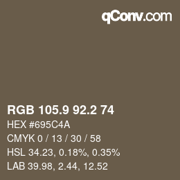 Color code: RGB 105.9 92.2 74 | qconv.com