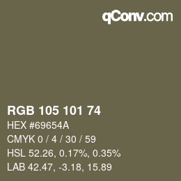 Color code: RGB 105 101 74 | qconv.com