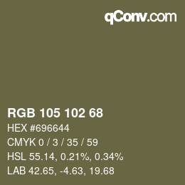 Color code: RGB 105 102 68 | qconv.com