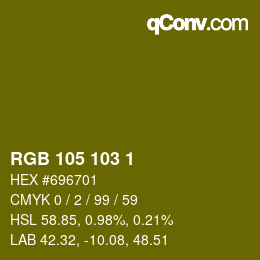 Color code: RGB 105 103 1 | qconv.com