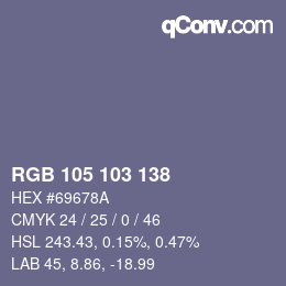Color code: RGB 105 103 138 | qconv.com