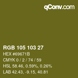 Color code: RGB 105 103 27 | qconv.com