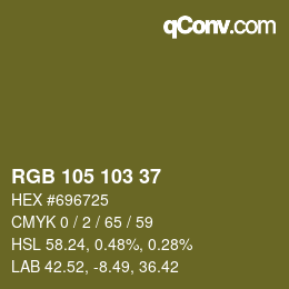 Color code: RGB 105 103 37 | qconv.com