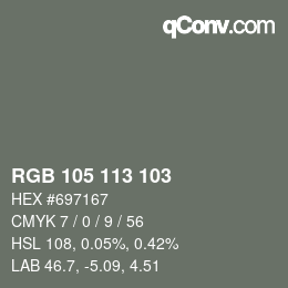 Color code: RGB 105 113 103 | qconv.com