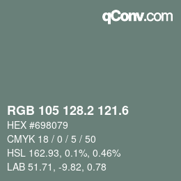 カラーコード: RGB 105 128.2 121.6 | qconv.com