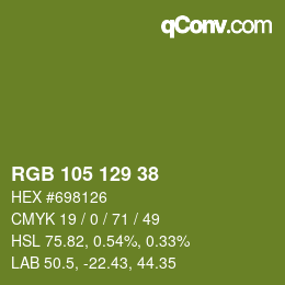 Color code: RGB 105 129 38 | qconv.com