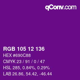 Color code: RGB 105 12 136 | qconv.com