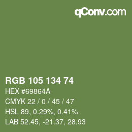 Color code: RGB 105 134 74 | qconv.com