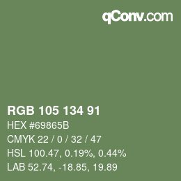 Color code: RGB 105 134 91 | qconv.com