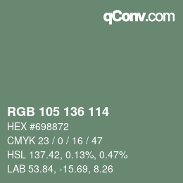 Color code: RGB 105 136 114 | qconv.com