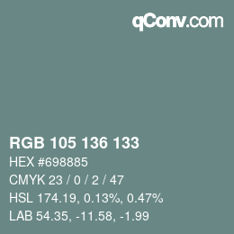 Color code: RGB 105 136 133 | qconv.com