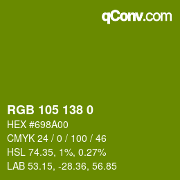 Color code: RGB 105 138 0 | qconv.com