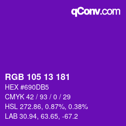 カラーコード: RGB 105 13 181 | qconv.com