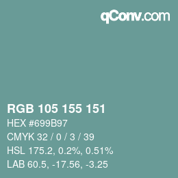 颜色代码: RGB 105 155 151 | qconv.com