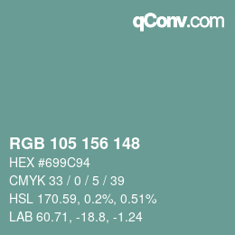 Código de color: RGB 105 156 148 | qconv.com