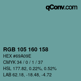 カラーコード: RGB 105 160 158 | qconv.com