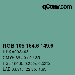 カラーコード: RGB 105 164.6 149.6 | qconv.com